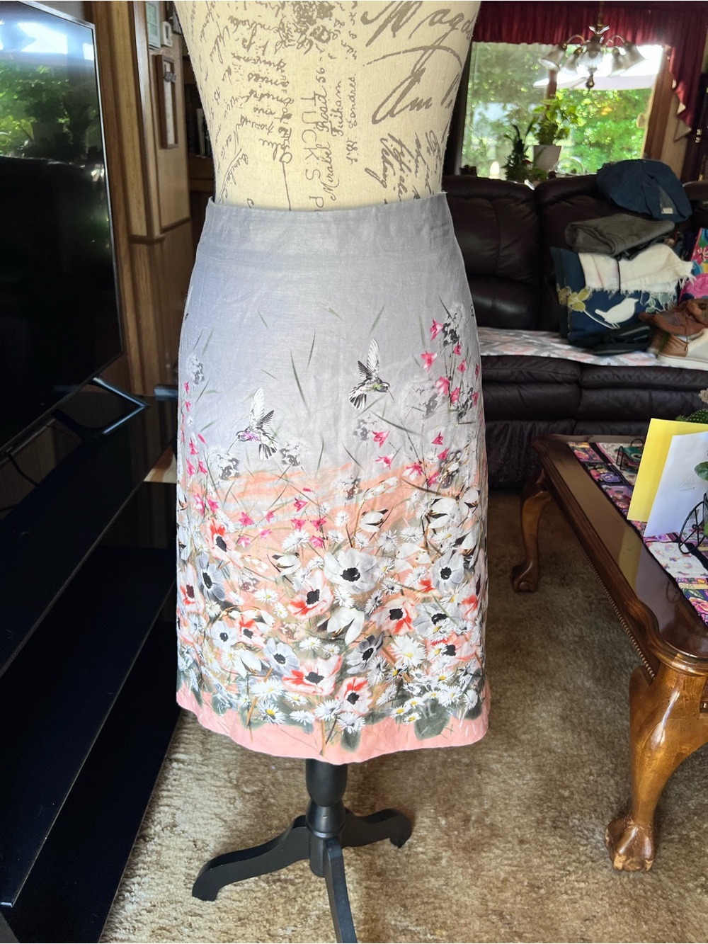 Talbots Linen Blend Floral Pencil Skirt Size 16 Fully Lined Hummingbirds Pastels